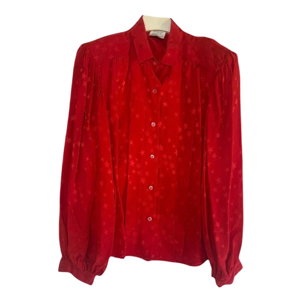 Vintage Francesca of Damon For Starington Women's Silk Red Star Blouse Sz 6